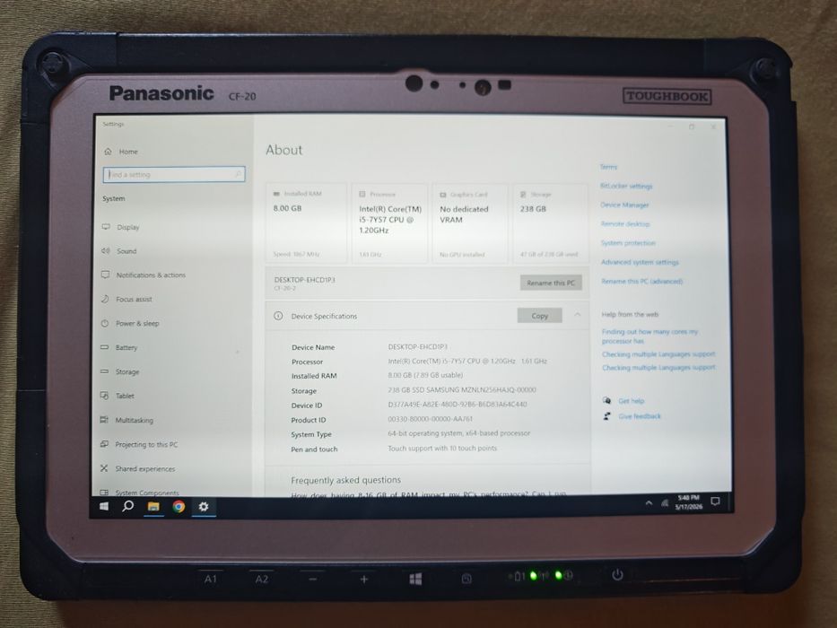 Vând tableta Panasonic cf-20