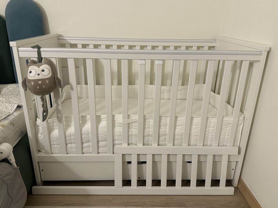 Patut lemn Klups Iwo alb + saltea cocos 120x60x12 cm, noi