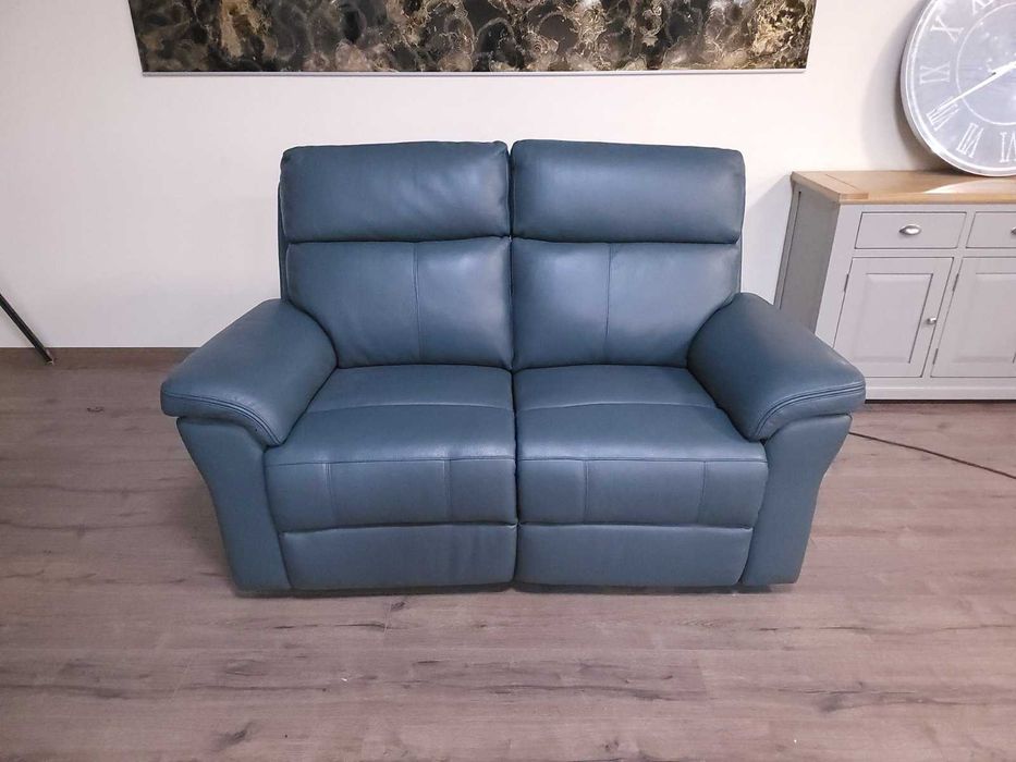 Синьо - зелен кожен диван двойка с ел релакс механизъм La-z-boy