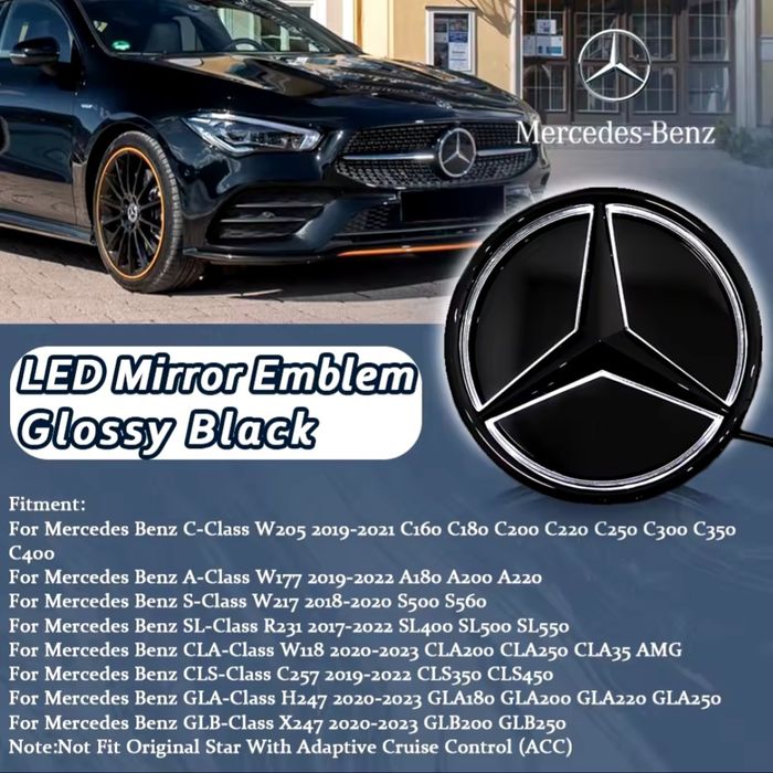Emblema Logo Mercedes Luminata LED alb CLASA A C S SL CLA CLS GLA GLB