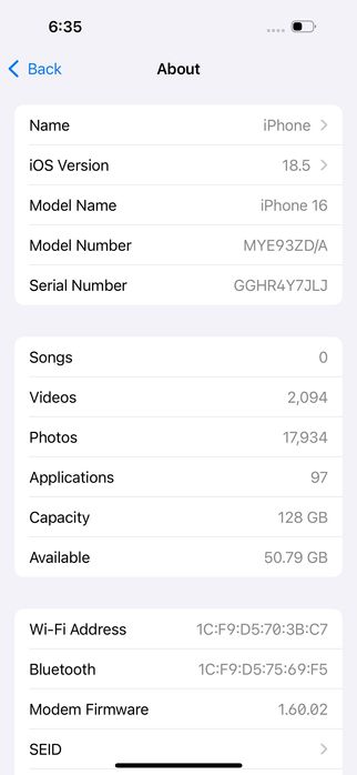 Telefon mobil Apple iPhone 16, 128GB, 5G, White - Cu Garantie - Ca nou