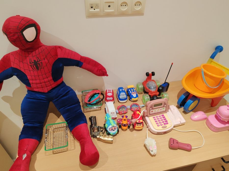 Большой набор детских игрушек машинки касса Человек Паук