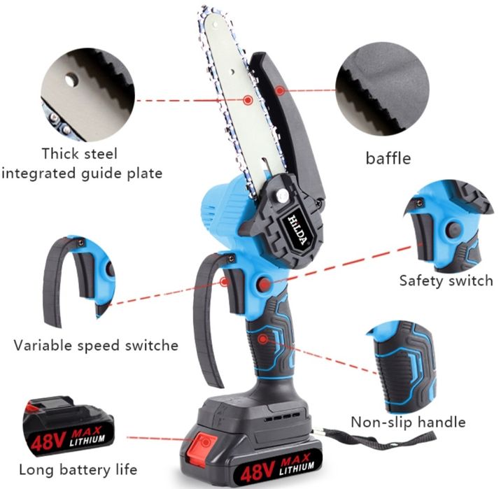 Акумулаторна лозарска ножица, верижен трион и телескопичен прът 3 в 1