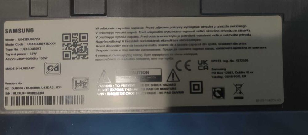 TV SAMSUNG UE43DU8072U 2024г за части