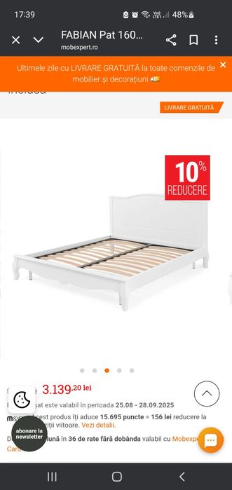 Pat dormitor 140x200 cm  + somiera+ saltea cu memorie