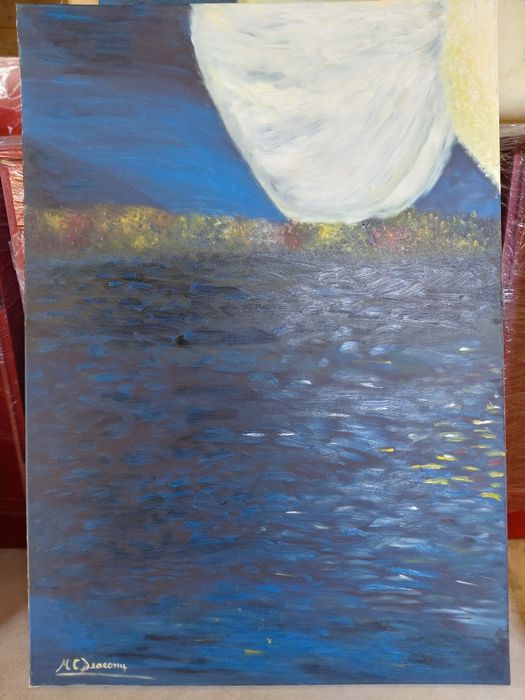Tablou poliptic (set 4 piese) „Nimfă la apus” – Pictură în ulei, 140x200 cm, semnat