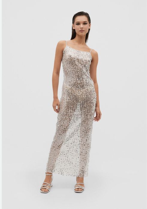 Дълга сребърна рокля с пайети М размер - Чисто нова