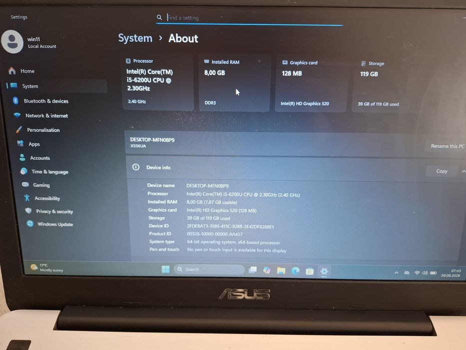 Laptop Asus R558u I5 2 h baterie