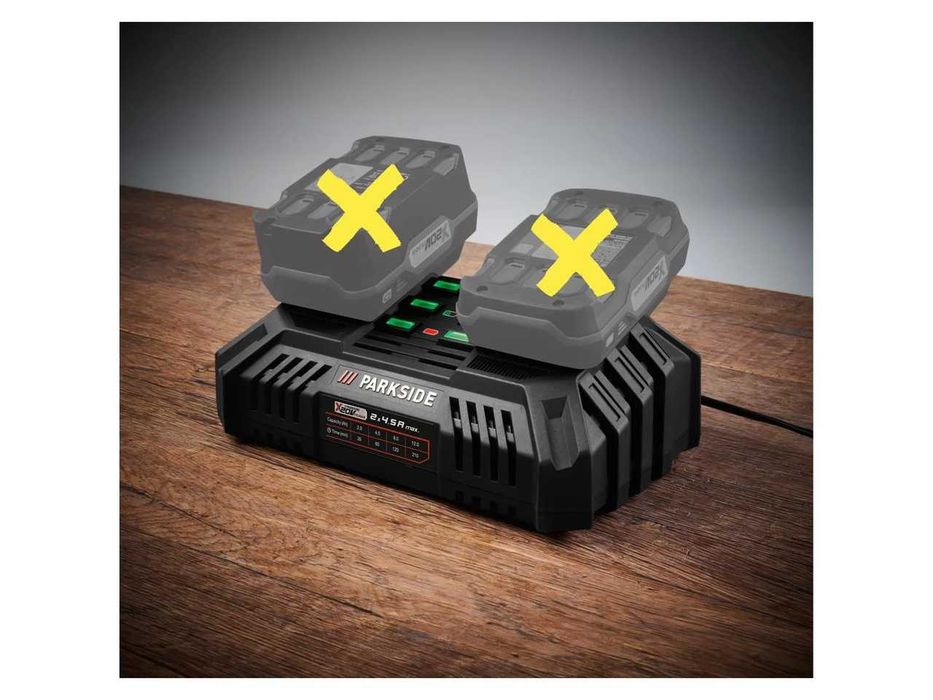НОВИ! Двойно зарядно устройство Parkside PDSLG 20 B1 - за бързо зареждане на 20V батерии