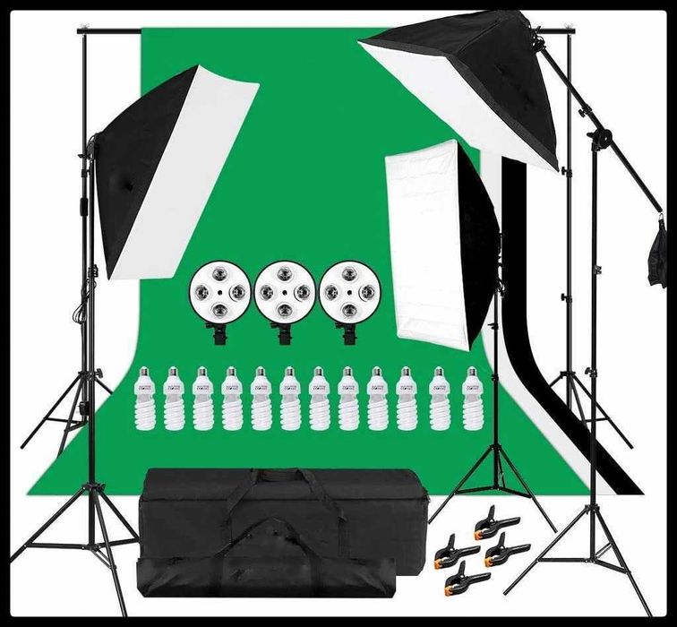 Софтбокс x 12 + Фонова система. Постоянно осветление. Фотография.