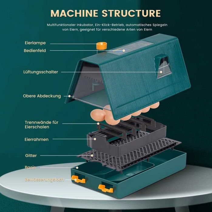 Incubator cu 10 ouă cu întoarcere automată