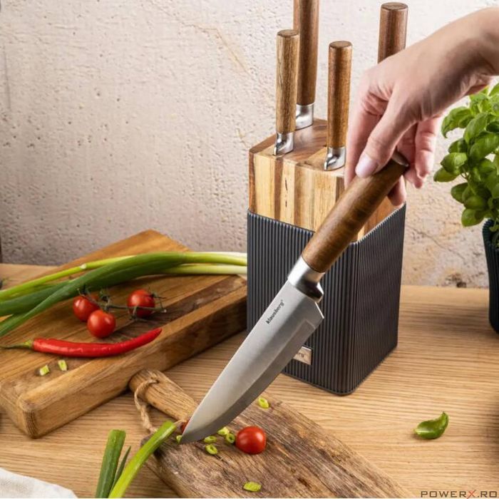 Set de cutite 6 piese, cu bloc de salcam, otel inoxidabil, Klausberg