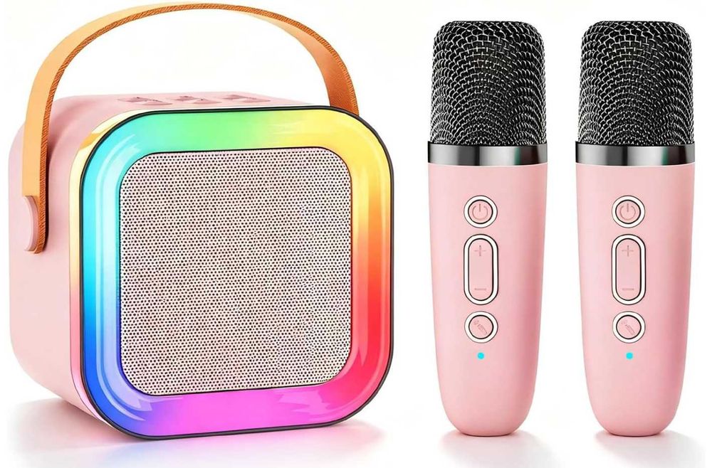 Безжична Bluetooth Караоке тонколонка с два микрофона - RGB LED светлини