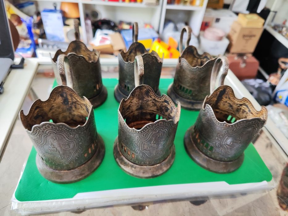 Руски посребрени подстакани за чаши шест броя