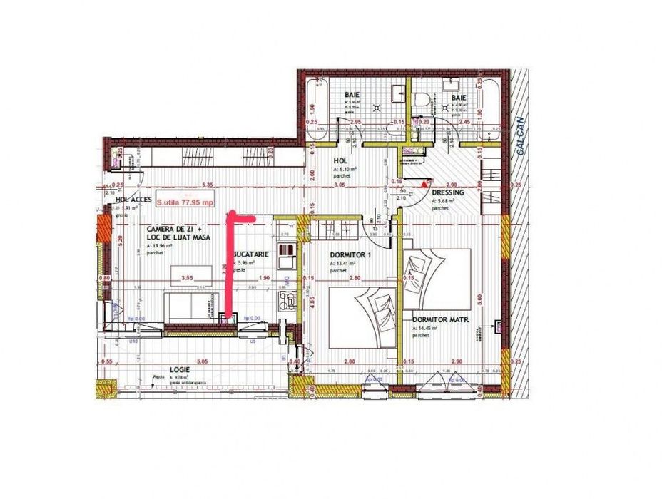 Apartament de 4 camere, 2 bai, 78 mp, str Tineretului