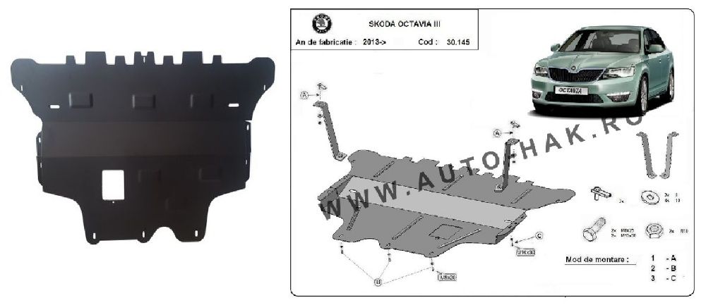 Scut motor metalic otel 2-3mm Skoda Fabia,Octavia,Superb,Rapid,Karoq
