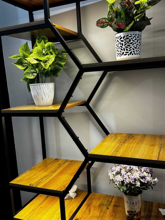 Стильный ЛОФТ МЕТАЛЛИЧЕСКИЙ стеллаж с полками под дерево ОФИС/ДОМ