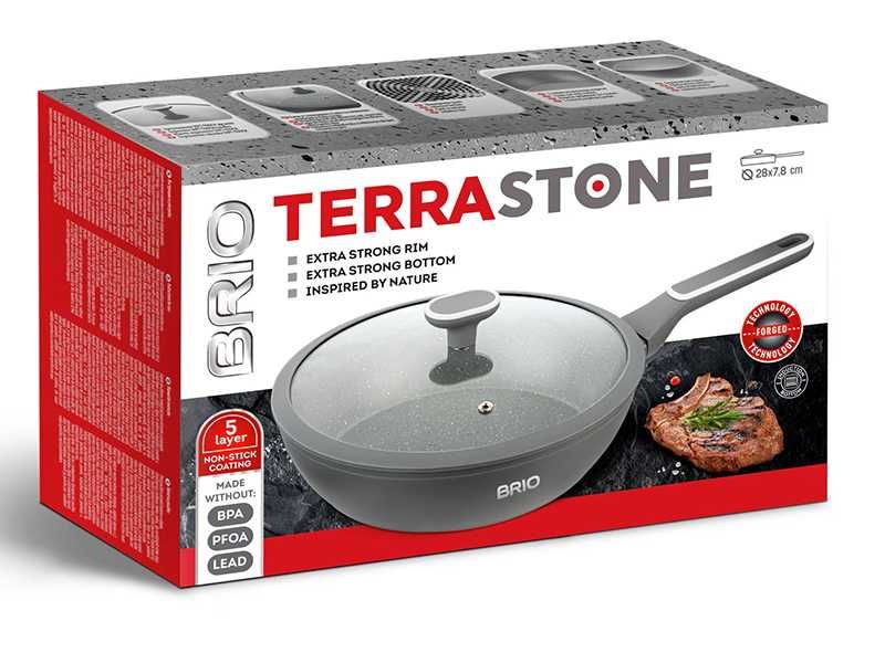 НОВИ! Дълбок уок тиган с капак индукция 28x7.5см Terra Stone Brio