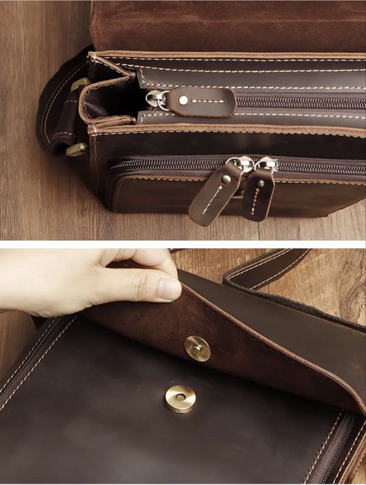 Мъжка луксозна чанта за през рамо•Кафява Crazy Horse кожа -10%Промоция