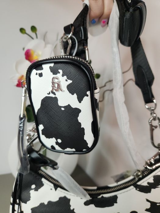 Steve Madden – дамска чанта с портмоне, черно-бял принт