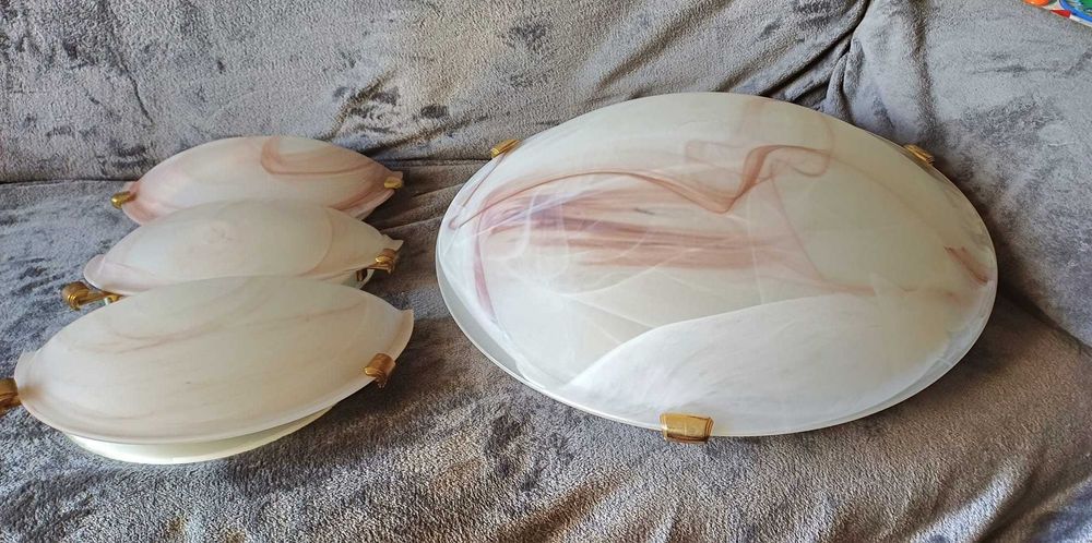 Set: plafoniera tavan+5 aplice perete+becuri, abajururi din sticla