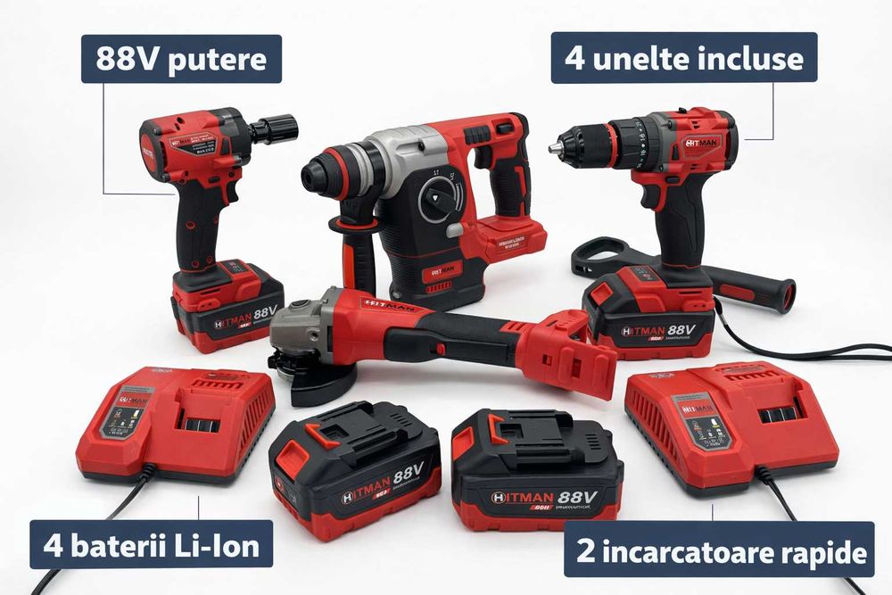 Set scule 88V 4 unelte 4 baterii putere maxima