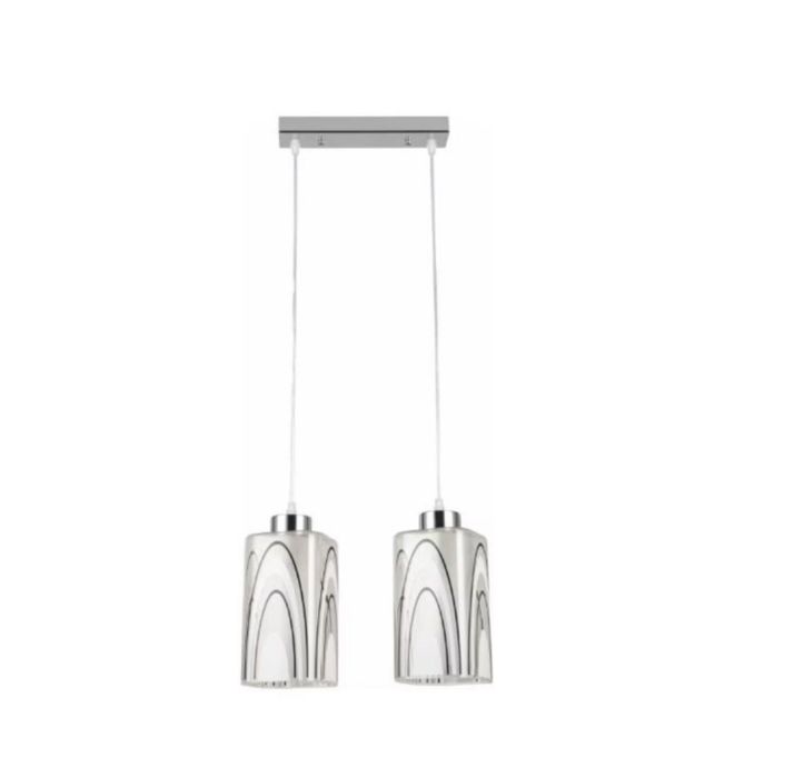 Pendul Pure, 2 x E27, metal crom, abajur sticla alb/negru, VB3409