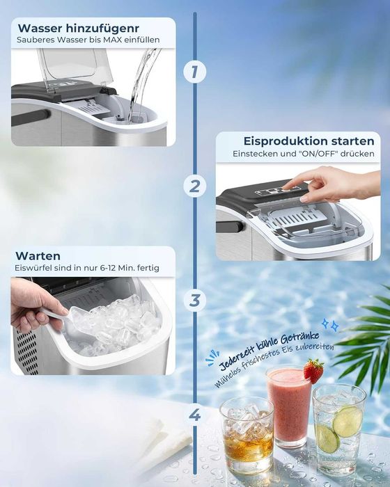 Нова машина за лед – 8 кубчета за 6 мин, 2 размера, самопочистване