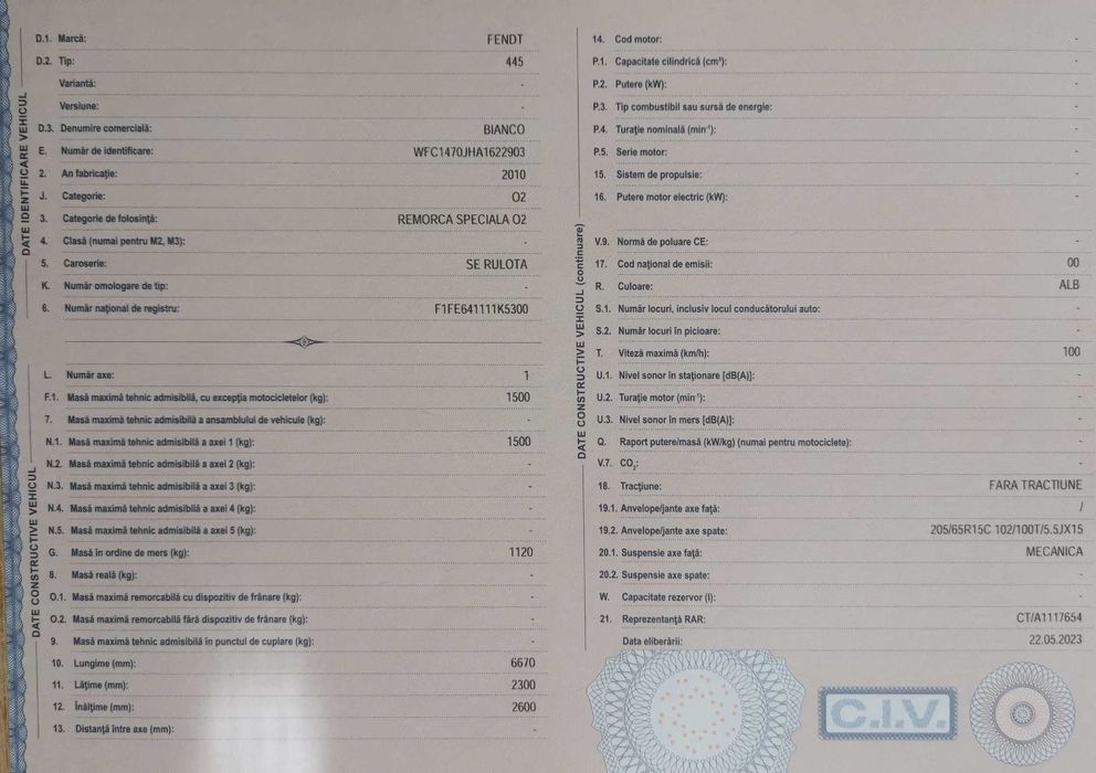 Rulota Fendt Bianco 445 (2 zone) / 2010