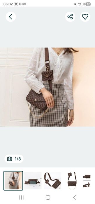 Geanta 2 in 1+portofel, model LV,saculet, etichetă