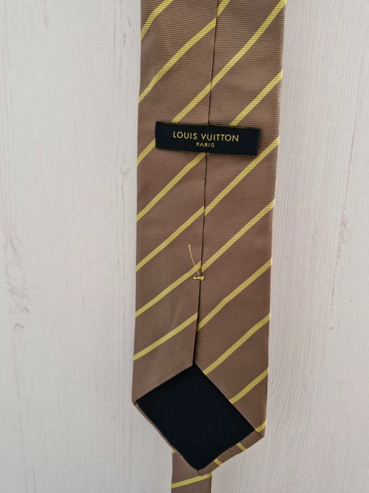 Cravata Louis Vuitton, kaki cu galben, 100% matase