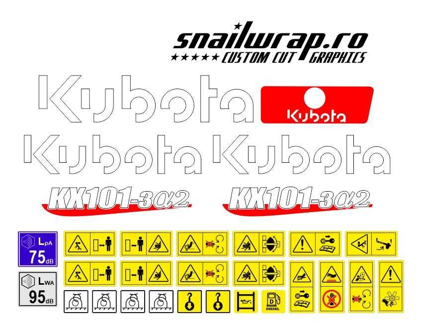 Stickere autocolante Hitachi Volvo Kubota Takeuchi Yanmar Terex