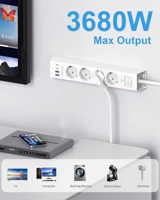 Чисто нов смарт разклонител 8 в 1 с USB-C портове и защита ...