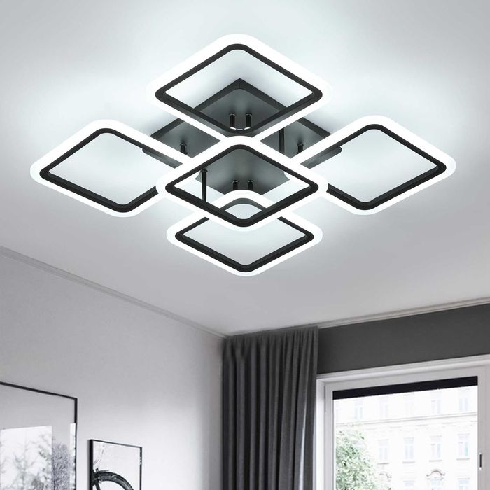 Lustră LED Comely 70W 7000LM, 5 pătrate, neagră, 6500K