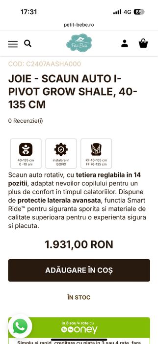 Scaun Auto Joie I-Pivot Grow Shale 40-135cm