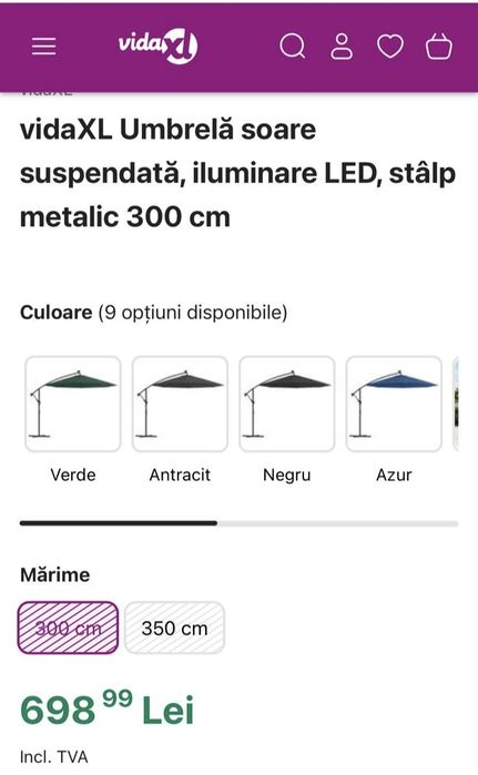 Umbrela de soare suspendată