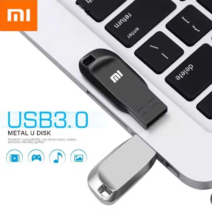 Нов USB памет преносим Xiaomi, 2 TB терабайта, 3.0, блестящо сребристо