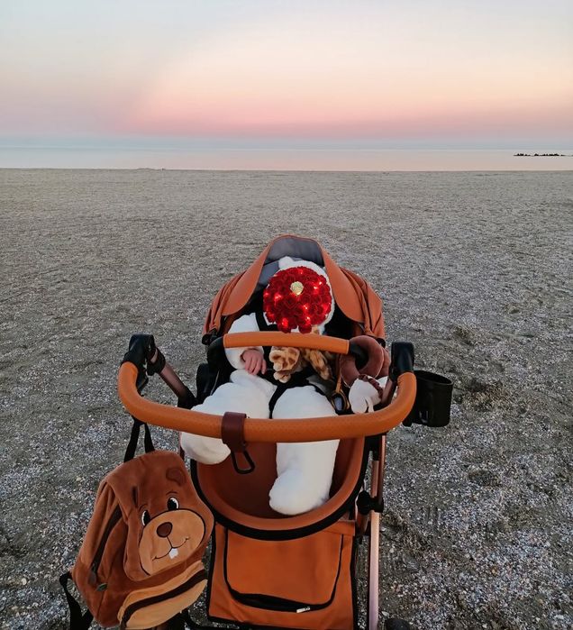 Căruț bebe 3in1 maro-portocaliu  piele