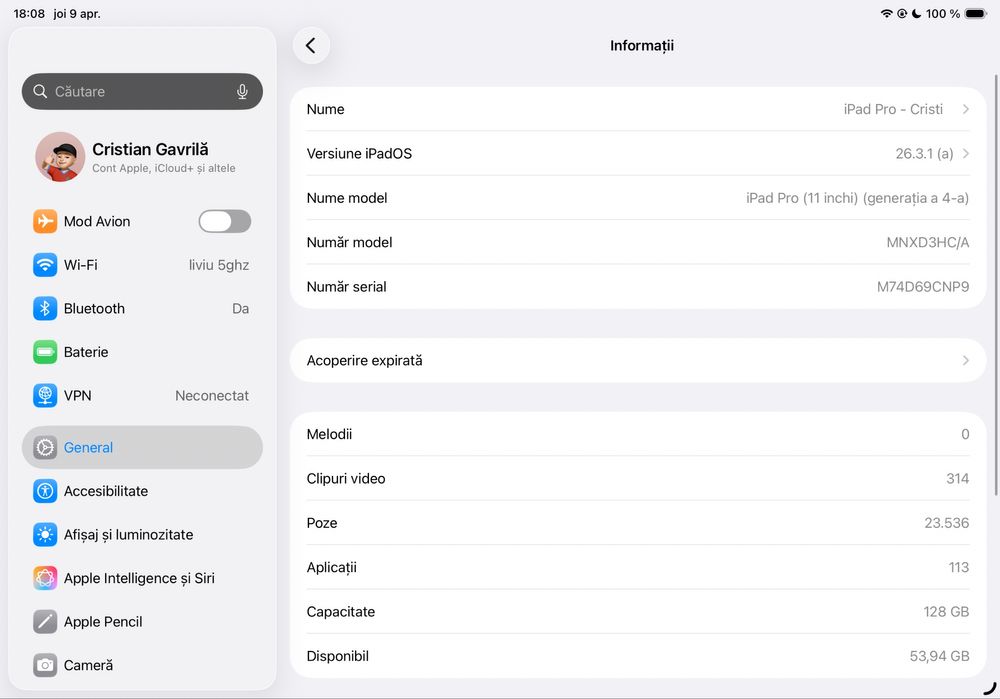 Vand Ipad pro 11 2022 cu procesor M2 128gb