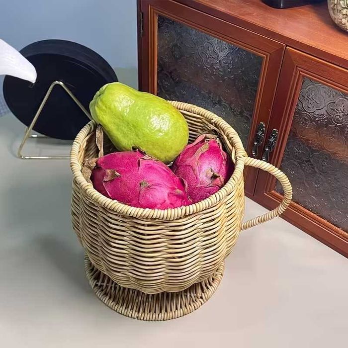 Голяма ратанова кошница Органайзер за кафе капсули Бохо стил