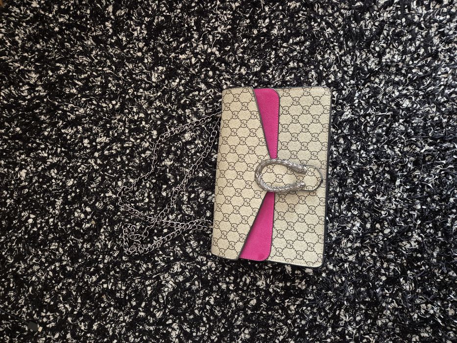 Гучи G.ucci Чанта ЕКРЮ И РОЗОВО