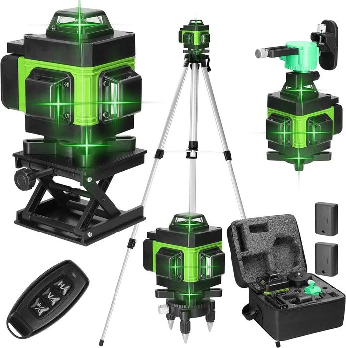 Nivelă Laser 4D cu 16 Linii – Autonivelare Automată ≤3°, Bază Magnetică 360°, Telecomandă, Montare pe Trepied