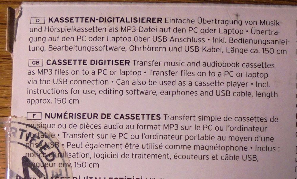 Vand interfata USB -deck caseta audio