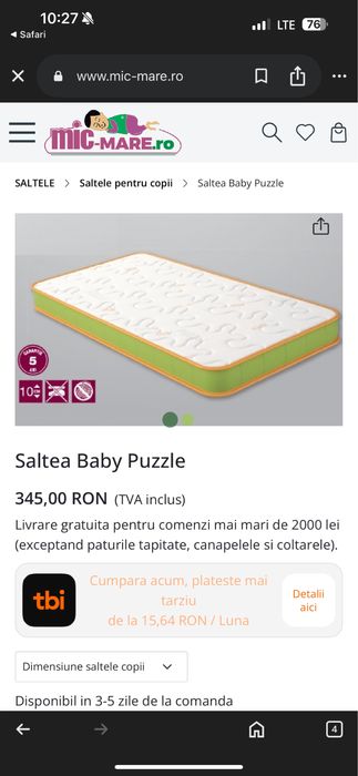 Saltea patut bebe copii 120/60