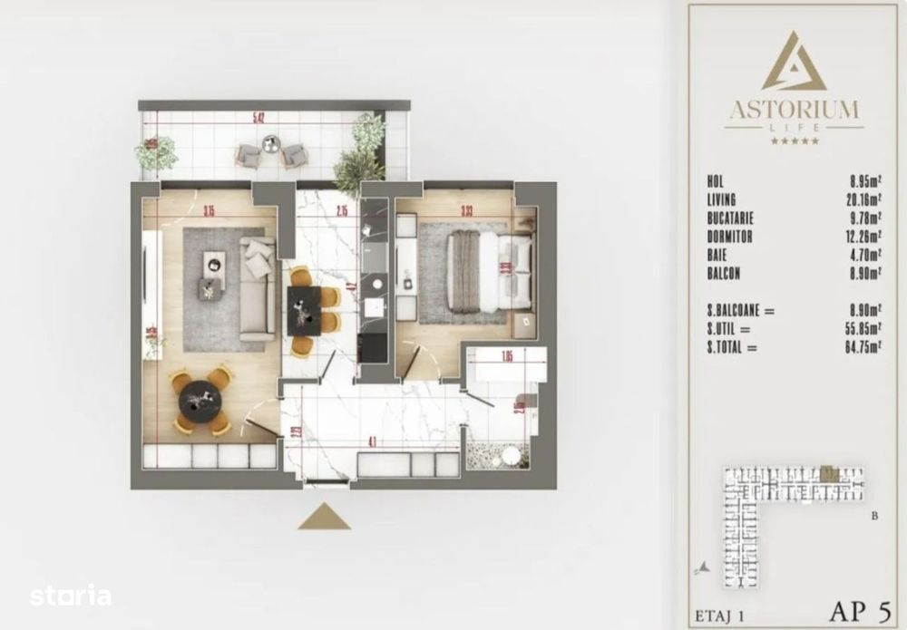 Ap. 2 Cam. Mobilat Situat La Etajul 1 /  Astorium Life!