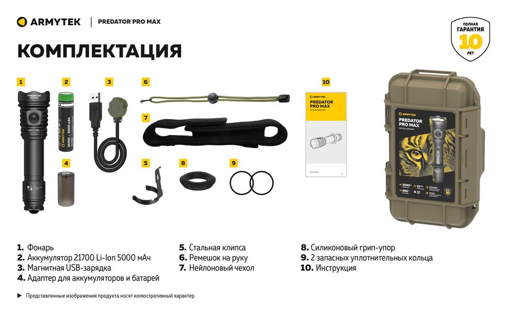 Тактический противоударный водостойкий фонарь Armytek Predator Pro Max