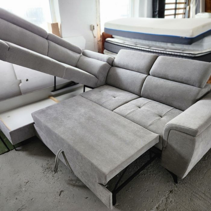 NOU Coltar U-form 348cm, stofa, gri, extensibil