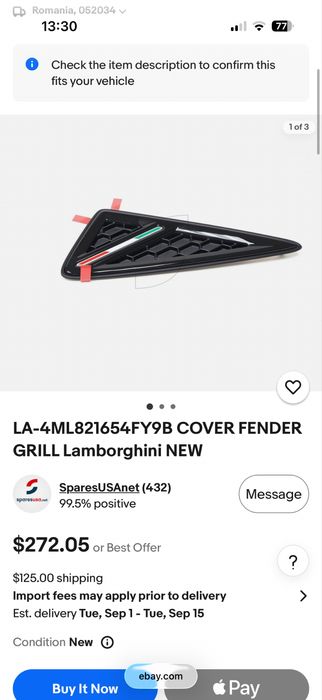 Lamborghini Urus Ornament logo Aripa Aerisire Ventilatie aer