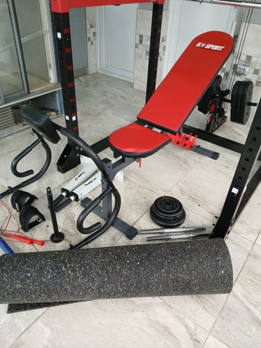 Уникална Фитнес клетка, скрепец, лост, тежести, гумена стелка, стойки