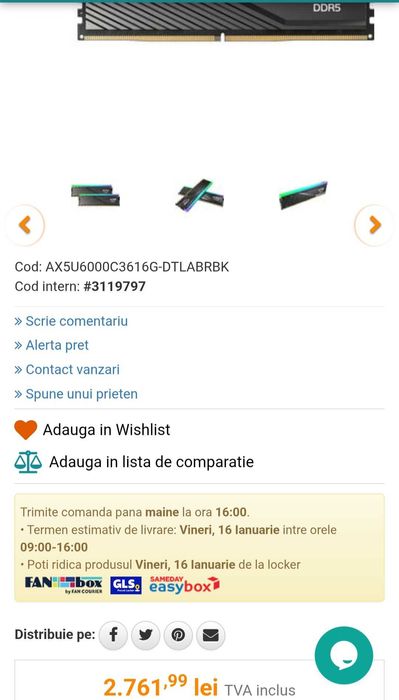 Memorie Adata DDR5 XPG Lancer RGB, 6000, CL36,32GB (2x 16 GB),sigilat